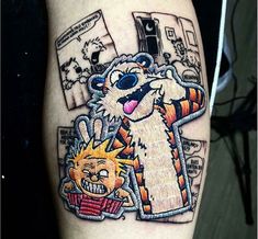 an image of a cartoon character tattoo on someone's leg