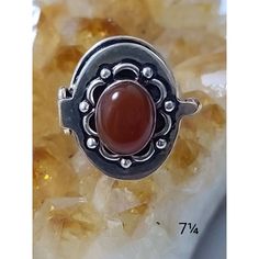 New *Vintage Style Carnelian Poison Ring Set In Sterling Silver Overlay. Stamped 925 Overlay Over Silver Alloy Size:7¼ Vintage In Style Or Age Not Condition; Nwot Condition Any Questions Please Feel Free To Ask Or Make Me A Reasonable Offer! Vintage Silver Carnelian Rings, Vintage Brown Jewelry Stamped 925, Red Gemstone Ring, Poison Ring, Red Gemstones, Ring Color, Womens Jewelry Rings, Gemstone Ring, New Vintage