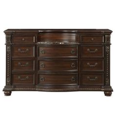 a large wooden dresser with drawers and drawers on it's sides, in dark brown wood