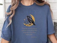 Unleash your literary spirit with our Edgar Allen Poe Literature T-shirt! Perfect for bookworms and English teachers alike, this unique tee celebrates the beauty of literature--a thoughtful gift for any book lover or literary enthusiast. Welcome to OVERRJOY! * Q U I C K * F A C T S * ✺ 100% preshrunk cotton ✺ Wash and dry normally (on cool for best results) * S I Z I N G * ✺ Sizing is relaxed fit - Comfort Colors. ✺ Most women find their typical size works best, since they are meant to fit a tou Reading Dark Academia, Edgar Allen Poe Shirt, Dark Academia Shirt, Literature Shirt, Literary Shirts, English Teacher Gifts, Edgar Allen, English Teachers, Allen Poe