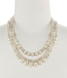 Cezanne Triple-Row Mixed Pearls Necklace | Dillards Mrs Necklace, Necklace With Pearls, Beautiful Baubles, Diamond Initial Necklace, Dainty Diamond Necklace, Pearl Statement Necklace, Silver Necklace Statement, Pearls Necklace, Pearl Crystal