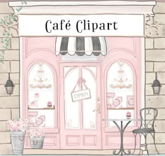 the front door to cafe clipart is painted pink