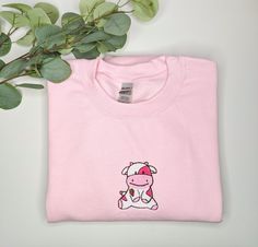 Strawberry Cow sweatshirt. Pink sweatshirt with Embroidered strawberry Cow on the front. Streetwear and street style Embroidered Logo Sweatshirt As A Gift, Long Sleeve Sweatshirt With Embroidered Logo Gift, Embroidered Logo Long Sleeve Sweatshirt, Embroidered Relaxed Fit Sweatshirt As Gift, Embroidered Relax Fit Sweatshirt For Gift, Embroidered Relaxed Fit Sweatshirt For Gift, Pink Relaxed Fit Sweatshirt As Gift, Long Sleeve T-shirt With Embroidered Logo As Gift, Pink Crew Neck Sweatshirt Gift