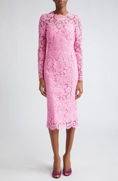 Dolce&Gabbana Long Sleeve Cordonetto Lace Sheath Dress | Nordstrom Elegant Fitted Midi Dress With Delicate Lace, Formal Fitted Midi Dress With Delicate Lace, Delicate Lace Midi Dress For Formal Occasions, Feminine Sheath Lace Dress With Lace Trim, Formal Fitted Midi Dress With Lace Work, Formal Fitted Lace Work Midi Dress, Formal Sheath Midi Dress With Lace Trim, Fitted Sheath Midi Dress With Scalloped Lace, Feminine Formal Sheath Lace Dress