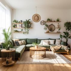 a living room filled with furniture and lots of plants