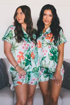 Tropical print pajamas, banana leaf pajamas, wedding pajamas, bride, bridesmaid, bridal party, women's pajamas, matching pajama sets, pjs, loungewear, womens loungewear, womens pajamas, tropical loungewear, robes, tropical party, matching pajamas, family pajamas, bride, wedding bridal party, bridesmaid, wedding pajamas, monogram pajamas, initial, custom satin pajamas, banana leaf pajamas, Hawaiian pajamas, destination wedding, custom text pajamas, banana leaf pajamas Girls Trip Matching Pajamas, Monogram Pajamas, Loungewear Womens, Wedding Pajamas, Tropical Outfits, Tropical Bachelorette Party, Tropical Shorts, Tropical Bachelorette, Monogrammed Pajamas