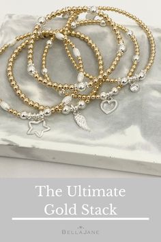 The Gold Ritzy bracelet stack for that instant stacked to the max look! Gold Infinity Bracelet, Initial Bracelet Silver, Pineapple Bracelet, Initial Bracelet Gold, Valentines Bracelets, Stack Bracelet, Tassel Bracelet