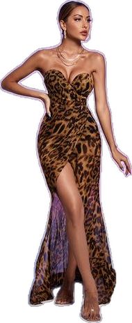 a woman in a leopard print dress