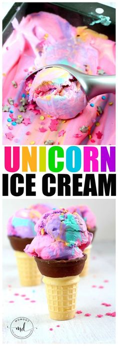 an ice cream sundae with sprinkles and unicorn icing on top