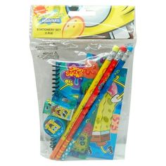 spongebob pencils and markers in a plastic bag