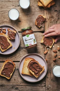 peanut butter and nutella spread on toast with milk