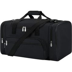 a black duffel bag with two zippers