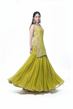 Lime Green (Emerald green option ) Lehenga - Walia Jones Sharara Saree, Sharara Suits, Add Sleeves, Green Lehenga, Bridal Lehengas, Pakistani Dress, Pakistani Dress Design, Net Dupatta, First Place