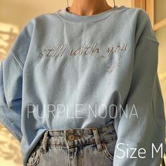 "Size M is on the main photo! 💜GreyEmbroidered crewneck embroidery on all sweatshirts. If you want your embroidery to be a different color, message me BEFORE ordering, and only order AFTER you received a response! In another case, I can't guarantee your request will be fulfilled. All sizes are Unisex! 💜The size chart is available as a picture. Please use it to choose the best size for you. (Width is the measurement \"armpit to armpit\" on the sweatshirt/t-shirt laying on the flat surface Lengt Crewneck Embroidery, Bias Kpop, Kpop Shop, Womens Hoodies, Clothing Care, Flat Surface, Hoodie Print, Unisex Sweatshirt, Hoodies Womens