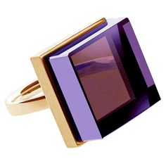 This 18 Karat Yellow Gold ring features a 15x15x8mm amethyst, cut in an unusual open shape that allows light to shine through. Its art deco style is suitable for both men and women and has been featured in Harper's Bazaar and Vogue UA. The ring's unique design and size make it a statement piece that can easily elevate any outfit, from casual to formal. The gem adds a touch of color and depth to the piece, making it a versatile addition to any jewelry collection. The design of the ring was inspir Contemporary Art Deco, Ring Rosegold, Contemporary Ring, Plate Art, Gold Art Deco, Big Rings, Estilo Art Deco, Green Quartz, Silver Art