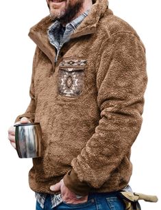 PRICES MAY VARY. Soft and warm sherpa fleece lining keeps you comfortable Features front patch pocket, button closure, and long sleeves Perfect for casual wear, holidays, and cold weather Machine washable polyester blend fabric is easy to care for Order 1 size up for a looser fit if you are in between sizes 
 BZSFW Men's Western Aztec Sweatshirt Chic Chest Patch Pocket Button Front Casual Graphic Pullover Hoodie
 
This unique hooded flannel shirt jacket takes it up a notch! Lined with a thick su Colour Blocking Fashion, Cotton Cable Knit Sweater, Leather Waistcoat, Fleece Jackets, Beige Pullover, Oversize Pullover, Turtleneck T Shirt, Western Vintage, Casual Dress Shoes