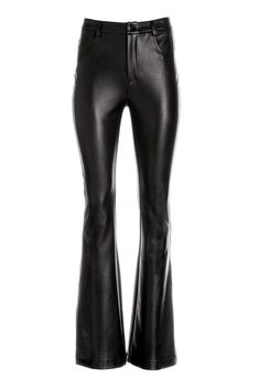 Sculpted from sleek faux leather in a classic five-pocket design, create unforgettable looks with this must-have bootcut pant. Sleek Flare Pants For Fall, Chic Flared Leather Pants, Chic Flare Leather Pants, Classic Leather Pants For Night Out In Fall, Classic Leather Pants For Fall Night Out, Flare Leather Pants For Night Out, Flared Leather Pants For Night Out, Chic Standard Cut Leg Pants For Fall, Elegant Flare Leather Pants For Fall