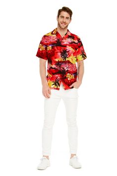 Rayon 100%, Soft and Silk Like feel Short Sleeve Camp Collar Matching Chest Pocket Matching Set for Men, Women, Boy and Girl Available Sunset Red, Boy And Girl, Aloha Shirt, Matching Sets, Chest Pocket, White Jeans, Casual Button Down Shirt, Boy Or Girl, Men Casual