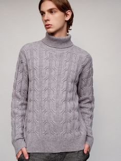 Editor's NotesThis classic turtleneck sweater is cable-knitted from lightweight premium wool and cashmere blend that's very soft and cozy. It's minimally designed so easy to layer with various items.- Turtleneck- Ribbed edges- Standard fitMeasurements (in.)S(95) / M(100) / L(105)- Total Length: 26.0 in. / 26.8 in. / 27.6 in.- Shoulder: 16.5 in. / 17.3 in. / 18.1 in.- Chest: 41.3 in. / 43.3 in. / 45.3 in.- Sleeve Length: 24.0 in. / 24.6 in. / 25.2 in.Model info: 6' 2.0, 165.3 lbs / Fitting size MComposition & Care- 90% Wool, 10% Cashmere- Refer to the care labelDesigner- by SOLEW Classic Cable Knit Turtleneck For Fall, Classic Winter Cable Knit Turtleneck, Fall Cable Knit Merino Wool Turtleneck, Cozy Wool Cable Knit Turtleneck, Classic Turtleneck, Fisherman Sweater, Sweater Grey, Grey Sweater, Turtleneck Sweater