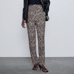 Condition:New With Tag Size: Medium Color: Leopard Print High Waist Trousers With Side Pockets, False Welt Pockets, Belt With A Lined Buckle And Front Fastening With Metal Hook, Inside Button And Zip Inseam: 29.5” Rise: 14” Waist: 14.5” Hips: 22” Z002 Chic Leopard Print Pants For Work, Chic Leopard Print Workwear Bottoms, Trendy Leopard Print Pants For Work, Chic Leopard Print Straight Leg Bottoms, Leopard Print High Waist Bottoms For Work, High Waist Leopard Print Bottoms For Work, Chic Leopard Print Bottoms For Fall, High Waist Leopard Print Pants For Spring, Chic Straight Leg Leopard Print Pants