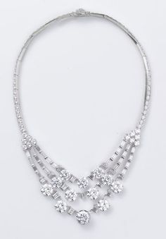 WEDDING Party Bridal Necklace, Luxury Necklace, Full of brilliant cut lab diamond  Art Deco style  Strand Necklace, 925 Silver Metal Purity:925 Metal weight: 118.99 grams Stone: stimulated diamond, zircon Diamond Ctw:40.90ctw Item finished: platinum-plated on Silver Cartier Jewellery, Cartier Diamond, Bridal Diamond Jewellery, Charlotte Casiraghi, Cartier Jewelry, Art Deco Stil, Princess Grace, Royal Jewels, Royal Jewelry