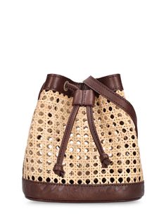 Height: 20cm Width: 22cm Depth: 15cm. Adjustable strap. Drawstring closure. Leather details. Handwoven. Unlined Chic Leather, Raffia Bag, Oversized Blouse, Woven Rattan, Loafer Mules, Flat Espadrilles, Heeled Loafers, Wedge Shoes, Leather Trims