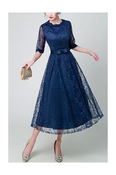 10% off now! lace round neck tea length wedding party dress with sheer sleeves online. Sheprom offers formal, party, casual & more style dresses to fit your special occasions. Elegant Lace Tea Length Dress For Party, Elegant Lace Tea Length Party Dress, Elegant Wedding Midi Dress With Illusion Neckline, Lace Midi-length Mother Of The Bride Dress, Spring Wedding Lace Dress With Illusion Neckline, Wedding Midi Dress With Lace Patchwork, Lace Patchwork Midi Dress For Wedding, Lace Tea Length Dress For Prom Season, Wedding Lace Dress With Lace Patchwork In Midi Length