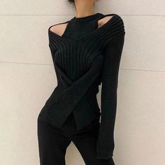 image_0 Black Stretch Knit Cardigan, Black Sweater For Fall Layering, Edgy Sweater For Fall Layering, Edgy Sweater For Layering In Fall, Edgy Fall Sweater For Layering, Edgy Layering Sweater For Fall, Edgy Knit Sweater For Fall, Edgy Long Sleeve Winter Sweater, Trendy Black Cropped Sweater