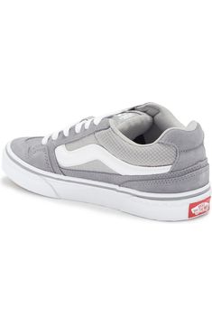 Gray Low-top Synthetic Skate Shoes, Gray Vans Skate Shoes For Sports, Vans Gray Skate Shoes For Sports, Vans Cushioned Sneakers For Skateboarding, Vans Sneakers For Skateboarding With Cushioned Footbed, Vans Cushioned Skateboarding Sneakers, Vans Skateboarding Sneakers With Cushioned Footbed, Gray Casual Vans Sneakers, Vans Gray Sneakers For Skateboarding