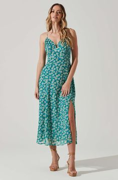 Floral Ruched Bust Midi Dress Vacation Floral Print Midi Dress With Square Neck, Fitted Mid-length Slip Dress For Spring, Fitted Mid-length Spring Slip Dress, Vacation Floral Print Midi Dress, Vacation Midi Dress With Floral Print, Floral Print Knee-length Midi Dress For Day Out, Ditsy Floral Print Midi Dress For Day Out, Summer Floral Print Mid-length Midi Dress, Floral Print Maxi Midi Dress For Date Night