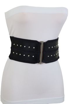 rand New Trendy Women Waistband Spring Summer Collection Ladies Fashion Sexy Belt - day or night classic look or party time Brand new sexy fun and edgy fashion special and unique stylish belt Ladies Fashion Fancy Casual Dressy Style BeltSpecial Style Day Night Evening Party Or Work Fashion Belt Style : Fashion Look / Waist or Hip Condition : Brand New Color : Black Faux Leather And Elastic Fabric Waistband + Silver Metal Buckle, Studs, And Rhinestones Size: One Size Belt Small - Medium Waist Siz Black Belts For Summer Party, Black Party Belts For Summer, Trendy Black Belt For Summer, Black Fitted Belt For Night Out, Black Belted Corset Belt For Party, Adjustable Black Belt For Night Out, Summer Party Corset Belt With Belt Loops, Trendy Adjustable Faux Leather Belt, Edgy Fitted Belt For Night Out