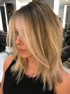 Straight Choppy Honey Blonde Lob Shoulder Length Long Bangs, Medium Long Layered Haircuts For Fine Hair, Long Lob Haircut Straight Fine Hair, Medium Shag Haircuts Choppy Layers For Fine Hair, Hair Styles For Thinner Hair, Medium Choppy Bob, Choppy Cut, Blonde Lob, Fine Straight Hair