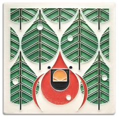 6x6 Coniferous Cardinal Tile (Charley Harper) by Motawi Tileworks - Motawi Tileworks - Tile - [PINCH] Charlie Harper, Arts And Crafts Tile, Glazed Ceramic Tile, Handmade Beauty Products