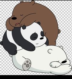 a panda hugging another bear on top of it