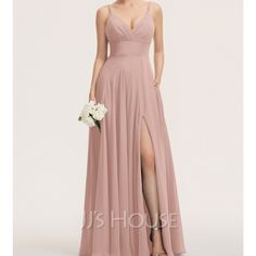 a bridesmaid in a long pink dress