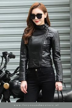 Style : CasualStyle : Biker Leather JacketSleeve Style : RegularSleeve Length(cm) : FullSleeve : Long Sleeve Hot Leather Jacket, Punk Leather Jacket, Stylish Leather Jacket, Motorcycle Black, Black Moto Jacket, Black Faux Leather Jacket, Leather Jacket Style, Wool Coat Women, Pu Leather Jacket