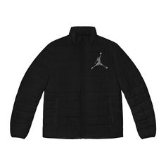 Air Jordan Men's Puffer Jacket (AOP) A custom puffer jacket is a grade-A upgrade to any wardrobe. This one comes with a stand-up collar, quilted lining, black cuff lining, and two spacious side pockets for added practicality. Each jacket is lightweight and super soft to the touch. Choose between two zipper color choices: black or dark blue.  .: 100% polyester outer layer .: 100% black polyester cotton-like quilted lining .: 2 zipper and cuff lining color options: black and dark blue .: Regular fit .: Stand up collar .: Sewn in label .: Blank product sourced from China Black Urban Puffer Jacket With Ribbed Cuffs, Black Quilted Jacket With Ribbed Cuffs For Winter, Sporty Quilted Outerwear For Streetwear, Urban Quilted Jacket For Streetwear, Streetwear Quilted Nylon Puffer Jacket, Quilted Nylon Puffer Jacket For Streetwear, Streetwear Quilted Nylon Jacket With Padded Collar, Black Quilted Jacket For Streetwear In Winter, Black Quilted Jacket For Winter Streetwear