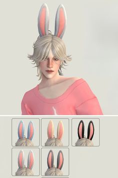 some bunny ears are in the shape of bunnies on top of each other, and one is wearing a pink shirt