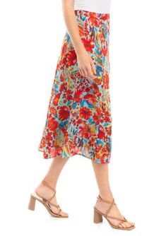 Vibrant florals flourish on this midi-length skirt from Philosophy making it the perfect addition to your spring and summer wardrobe. | Philosophy Women's Printed A-Line Midi Skirt, Small Vibrant Florals, Skirt Medium, Midi Length Skirts, Summer Wardrobe, Midi Length, Philosophy, Midi Skirt, A Line, Womens Skirt