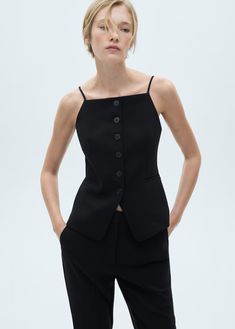 Halter-neck vest with buttons - Woman | MANGO USA Female Vest, Mango Tops, Square Neck Top, Button Front Top, Tailored Design, Women's Coats & Jackets, Nice Tops, Halter Neck, Ladies Tops Fashion