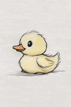 a drawing of a ducky sitting on the ground with its head turned to the side