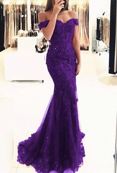 Off The Shoulder Prom Dress, Purple Evening Dress, Mermaid Prom Dresses Lace, Purple Prom, Dresses Purple, V Neck Prom Dresses, Purple Prom Dress, Prom Dresses 2019, Lace Prom Dress