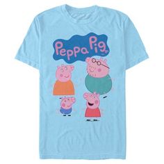 Join Peppa and her family and friends for adventures, friendships, learning, and more, with fun new officially licensed apparel for the whole family from the long-running British animated children's series Peppa Pig! This cute Peppa Pig Family Logo Men's Graphic T-Shirt features Peppa, George, Mummy, and Daddy Pig, along with the classic animated series logo printed above. Get your very own Peppa Pig tee today and get in on the fun! Short Sleeve T-shirt With Character Print, Character Style Short Sleeve T-shirt With Cartoon Print, Family Crew Neck Tops With Character Print, Family Tops With Character Print And Short Sleeves, Blue Family Matching T-shirt With Character Print, Pre-shrunk Short Sleeve T-shirt For Family Outings, Graphic Print Crew Neck T-shirt For Family Outings, Blue Family Matching T-shirt With Cartoon Print, Family Matching Blue T-shirt With Cartoon Print