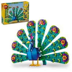 a lego peacock is shown in front of a box