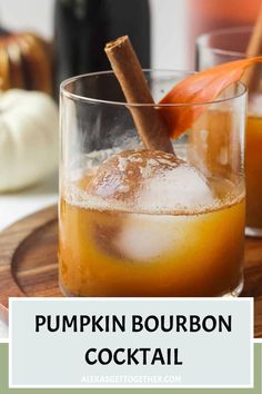 pumpkin bourbon cocktail with cinnamon stick garnish