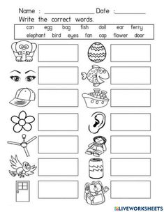 the worksheet for writing words and pictures