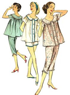 1960s Pyjamas, 1920s Pyjamas, 60s Loungewear, Vintage Pyjamas, Vintage Nightwear