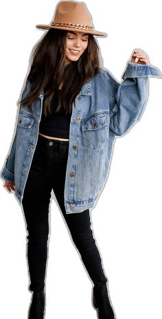 Oversized Denim Jacket, Full Length, Denim Jacket, Long Sleeves, Collage, Long Sleeve, How To Wear, Pins