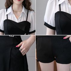 Patchwork Dress+solid Color Shorts P13863 Summer Office Lady Mini Dress For Work, Elegant Fake Two-piece Dress For Work, Casual Workwear Dress With Fake Two-piece Design, Patchwork Dress, Color Shorts, Solid Color, Womens Shorts, Color, Patchwork