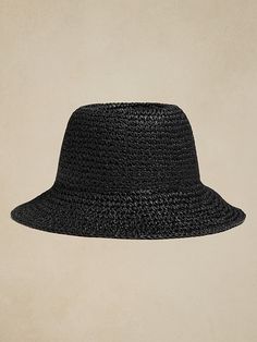 Paper Straw Bucket Hat | Banana Republic Factory Black Paper Straw Hats For Summer, Casual Black Paper Straw Hat, Black Paper Straw Summer Hat, Casual Packable Straw Bucket Hat, Casual Straw Bucket Hat For Travel, Black Straw Bucket Hat For Vacation, Casual Straw Bucket Hat With Uv Protection, Casual Lightweight Toquilla Straw Bucket Hat, Casual Straw Bucket Hat With Upf 50+